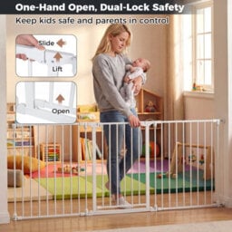 Costway Baby Gate For Doorways 3-Panel Hardware-Mounted Metal Safety Pet Gate-White - thumbnail 6