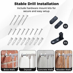 Costway Baby Gate For Doorways 3-Panel Hardware-Mounted Metal Safety Pet Gate-White - thumbnail 4