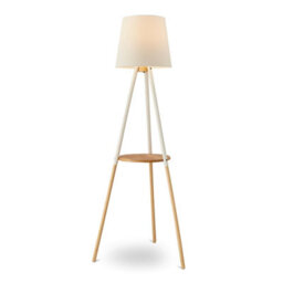 Furniturebox Uk Kelsey White & Wood Tripod Standing Floor Lamp With Shelf - thumbnail 5