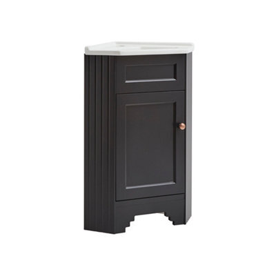 Homestylestore Black Grey 580mm Corner Bathroom Vanity Unit And Round Oil Rubbed Bronze Handles