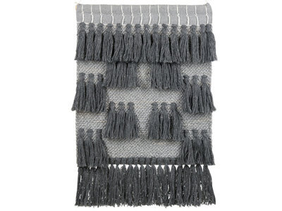 Wyld And Coco Handwoven Grey Cotton Wall Hanging With Tassels Boho Modern Decor W60 X D1 X H106Cm - image 1