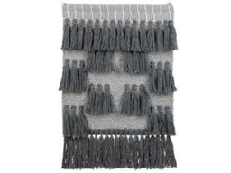 Wyld And Coco Handwoven Grey Cotton Wall Hanging With Tassels Boho Modern Decor W60 X D1 X H106Cm - thumbnail 1