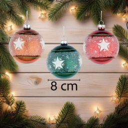 Shatchi Christmas Glass Baubles 12Pcs Set - 8Cm Orange, Green & Red With 3 Vibrant Designs - thumbnail 3