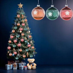 Shatchi Christmas Glass Baubles 12Pcs Set - 8Cm Orange, Green & Red With 3 Vibrant Designs - thumbnail 5