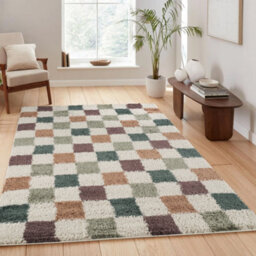 Chester Living Room Shaggy Area Rug Modern - Contemporary Checkered Design - Hallway Runner Indoor Rug Multi 200X290 Cm - thumbnail 1