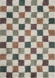 Chester Living Room Shaggy Area Rug Modern - Contemporary Checkered Design - Hallway Runner Indoor Rug Multi 200X290 Cm - thumbnail 2