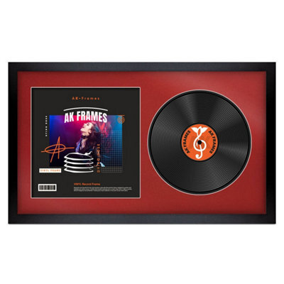 "30X17"" Matte Black Modern Vinyl Record Frame With Crimson Mount For 12 Inch Lp Album Cover & Disc - Ak Frames" - image 1