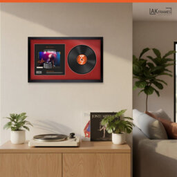"30X17"" Matte Black Modern Vinyl Record Frame With Crimson Mount For 12 Inch Lp Album Cover & Disc - Ak Frames" - thumbnail 5