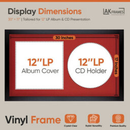 "30X17"" Matte Black Modern Vinyl Record Frame With Crimson Mount For 12 Inch Lp Album Cover & Disc - Ak Frames" - thumbnail 2