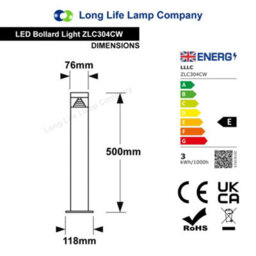 Long Life Lamps Company 3W Modern Outdoor Led Cool White Bollard Light Stainless Steel Black Finish Zlc304Cw - thumbnail 2