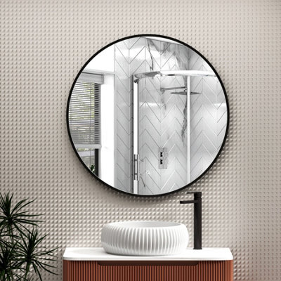 Royal Bathrooms Luxor 800 X 800mm Matt Black Round Framed Mirror Within Frame Led, Touch Sensor & Demister Pad - image 1