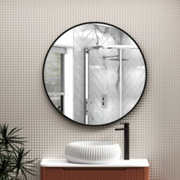 Royal Bathrooms Luxor 800 X 800mm Matt Black Round Framed Mirror Within Frame Led, Touch Sensor & Demister Pad