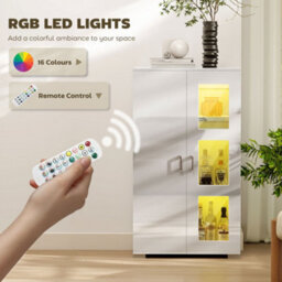 Wyld Haus Sora Coma High Gloss White Tall Display Cabinet With Glass Doors, 2 Shelves And 16-Colour Rgb Led Lighting - thumbnail 5