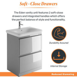 Plum&clay Marvel Gloss Light Grey Floor Standing Bathroom Vanity Unit With Round Resin Basin (W)600mm - thumbnail 4