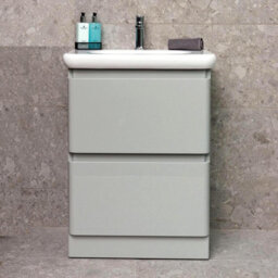 Plum&clay Marvel Gloss Light Grey Floor Standing Bathroom Vanity Unit With Round Resin Basin (W)600mm - thumbnail 3