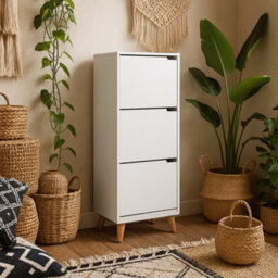 Wyld Haus Tokyo White Shoe Cabinet Slim 3-Drawer Hallway Storage 1335X470X300mm - thumbnail 1