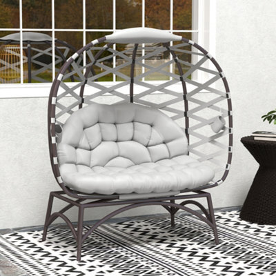 Outsunny 2 Seater Egg Chair Outdoor With Cushion, Cup Pockets - Light Grey - image 1