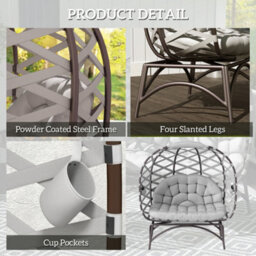 Outsunny 2 Seater Egg Chair Outdoor With Cushion, Cup Pockets - Light Grey - thumbnail 7