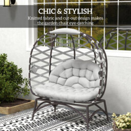 Outsunny 2 Seater Egg Chair Outdoor With Cushion, Cup Pockets - Light Grey - thumbnail 4