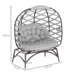 Outsunny 2 Seater Egg Chair Outdoor With Cushion, Cup Pockets - Light Grey - thumbnail 3