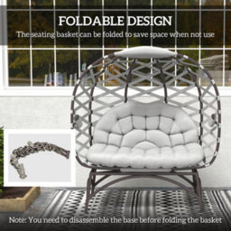 Outsunny 2 Seater Egg Chair Outdoor With Cushion, Cup Pockets - Light Grey - thumbnail 6