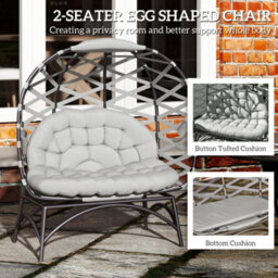 Outsunny 2 Seater Egg Chair Outdoor With Cushion, Cup Pockets - Light Grey - thumbnail 5