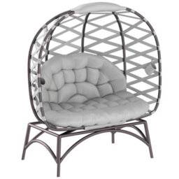 Outsunny 2 Seater Egg Chair Outdoor With Cushion, Cup Pockets - Light Grey - thumbnail 2