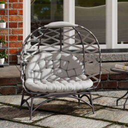 Outsunny 2 Seater Egg Chair Outdoor With Cushion, Cup Pockets - Light Grey - thumbnail 8