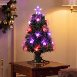 2Ft Green Fibre Optic Christmas Tree Sparkle Bauble With Multi Coloured Led Lights - thumbnail 2