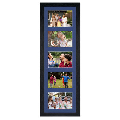 AK Frames 26X8 Black Modern Multi Photo Frame With Blue Mount - Holds 5 Apertures (5X) 6X4 Photos - image 1
