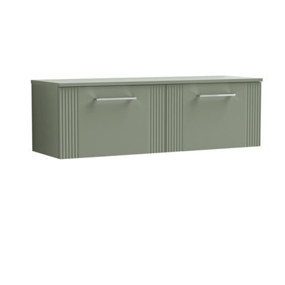 Balterley Belvide Partial Fluted 2 Drawer Wall Hung Vanity Unit With Colour Coordinating Worktop - 1200mm - Satin Green - image 1