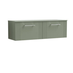 Balterley Belvide Partial Fluted 2 Drawer Wall Hung Vanity Unit With Colour Coordinating Worktop - 1200mm - Satin Green - thumbnail 1