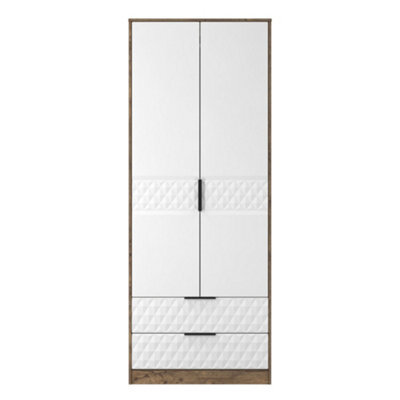 Anzio Ready Assembled Modern Matt Vintage Oak Effect 2 Drawer Tall Double Wardrobe (H)1956mm (W)766mm (D)530mm - image 1