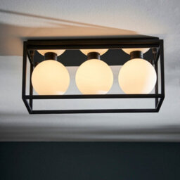 Matt Black Rectangular Framed Flush Bathroom Ceiling Light & Sphere Glass Shades - thumbnail 5