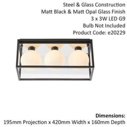Matt Black Rectangular Framed Flush Bathroom Ceiling Light & Sphere Glass Shades - thumbnail 2