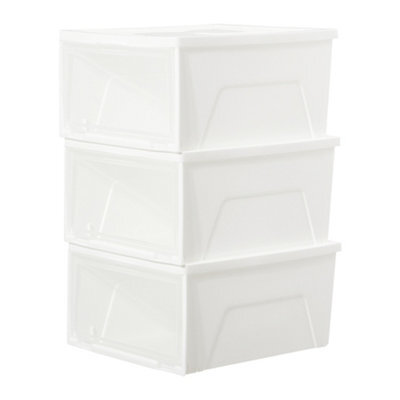 Darphe 3 Pack Stackable White Plastic Shoe Storage Box Transparent Front Dust Proof Shoe Organiser - image 1