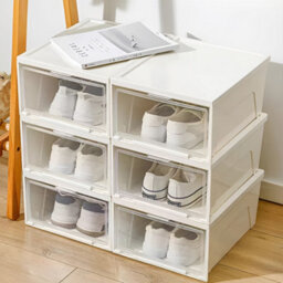 Darphe 3 Pack Stackable White Plastic Shoe Storage Box Transparent Front Dust Proof Shoe Organiser - thumbnail 4