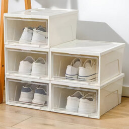 Darphe 3 Pack Stackable White Plastic Shoe Storage Box Transparent Front Dust Proof Shoe Organiser - thumbnail 3