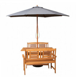 Samuel Alexander Outdoor 4 Person Folding Rectangular Wooden Garden Dining Table Benches Grey Parasol And Base Set - thumbnail 8