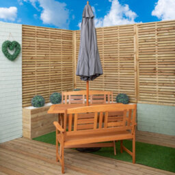 Samuel Alexander Outdoor 4 Person Folding Rectangular Wooden Garden Dining Table Benches Grey Parasol And Base Set - thumbnail 2