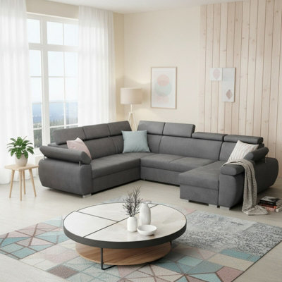 Boston U Modular U Shape Corner Sofa Bed In Living Room Mdf Frame Hr Foam Metal Legs 325X260X85 98Cm Grey Right - image 1