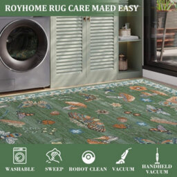 London Boutique 200X290Cm Mushroom Butterfly Area Rug, Washable Non-Slip Low Pile Carpet For Nursery, Bedroom, Living Room, Green - thumbnail 6