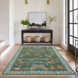 London Boutique 200X290Cm Mushroom Butterfly Area Rug, Washable Non-Slip Low Pile Carpet For Nursery, Bedroom, Living Room, Green - thumbnail 3