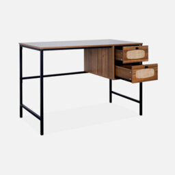 Sweeek - Wood And Cane Desk Retro Natural 55X110X76 Cm - thumbnail 3