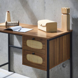 Sweeek - Wood And Cane Desk Retro Natural 55X110X76 Cm - thumbnail 6