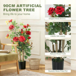 Homcom 90Cm Artificial Rose Tree With 344 Silk Leaves And 17 Flowers, Red - thumbnail 5