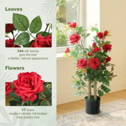 Homcom 90Cm Artificial Rose Tree With 344 Silk Leaves And 17 Flowers, Red - thumbnail 4