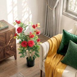 Homcom 90Cm Artificial Rose Tree With 344 Silk Leaves And 17 Flowers, Red - thumbnail 7