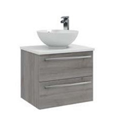 Clifton Bathroom 2-Drawer Wall Hung Vanity Unit With Sit-On Basin And Worktop 600mm Wide - Silver Oak  - Brassware Not Included - image 1