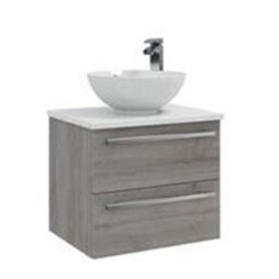 Clifton Bathroom 2-Drawer Wall Hung Vanity Unit With Sit-On Basin And Worktop 600mm Wide - Silver Oak  - Brassware Not Included
